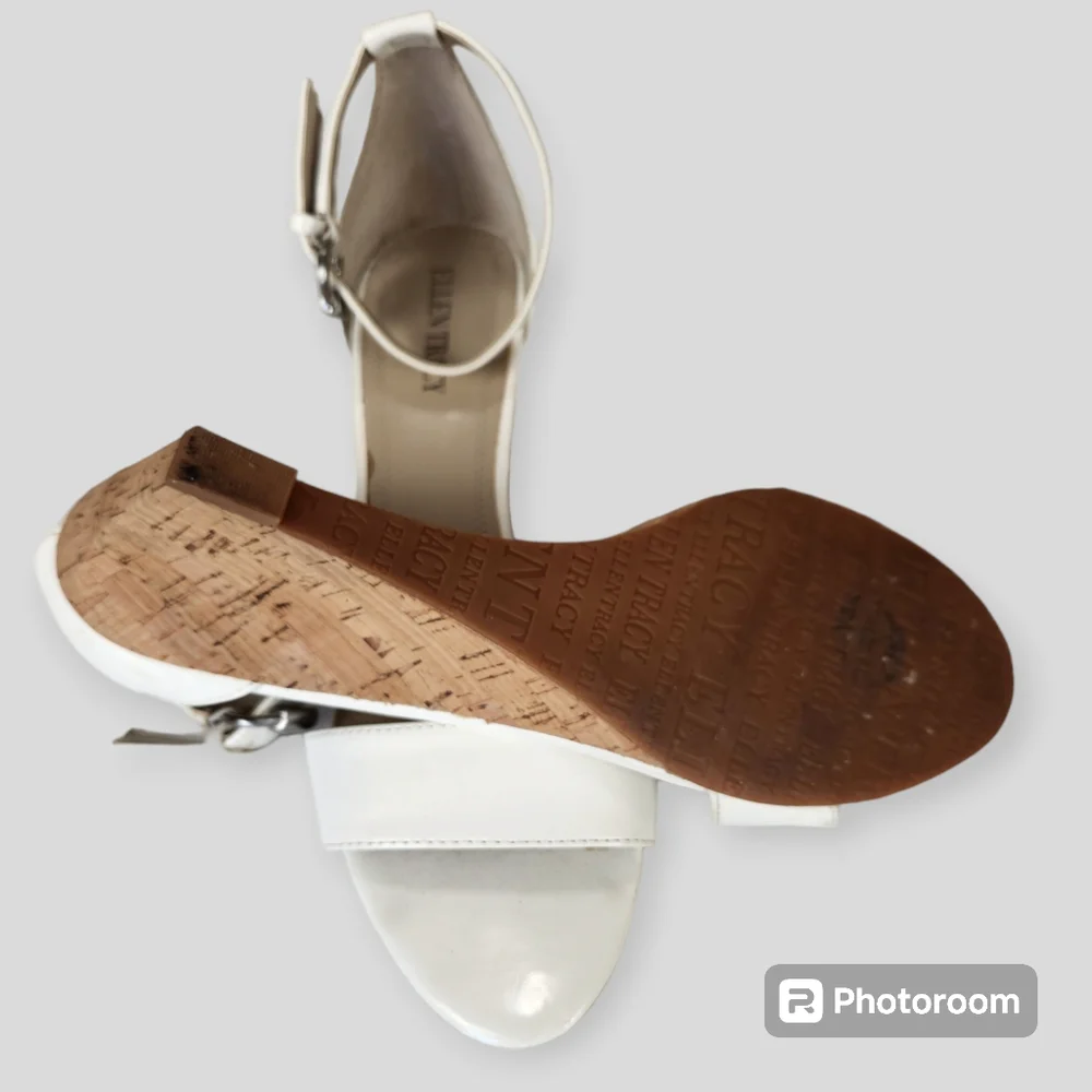 Ellen Tracy Billy Wedge Cork Ankle Strap Sandals size 10